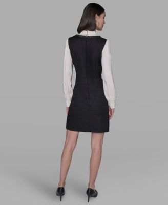 Women's Textured Tweed Two-Tone Collar Dress