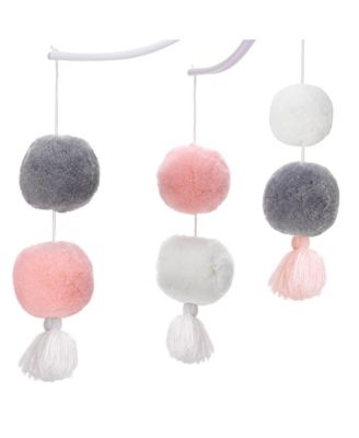 Blossom Pink/Gray Pom Pom Musical Baby Crib Mobile Soother Toy