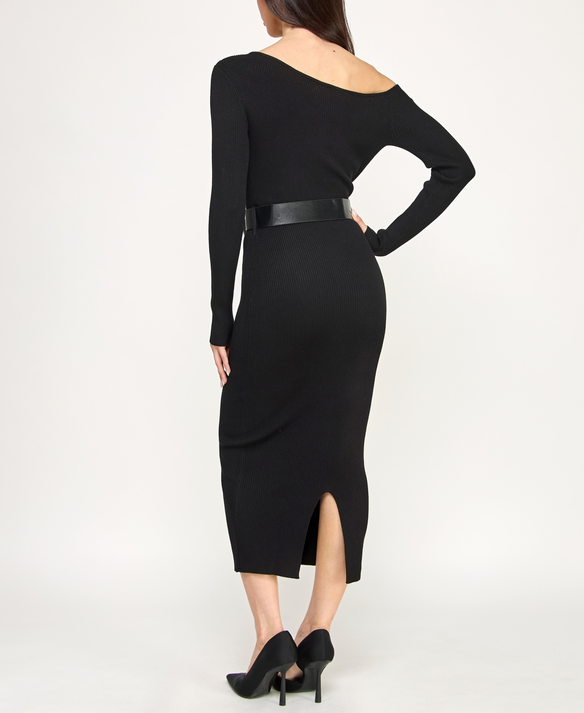 Rosie Harlow Juniors' Long Sleeve Belted Midi Dress In Black
