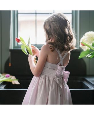Baby Girls Heirloom Organic Sleeveless Special Occasion Sundress with Bow Back Detail and Embroidery