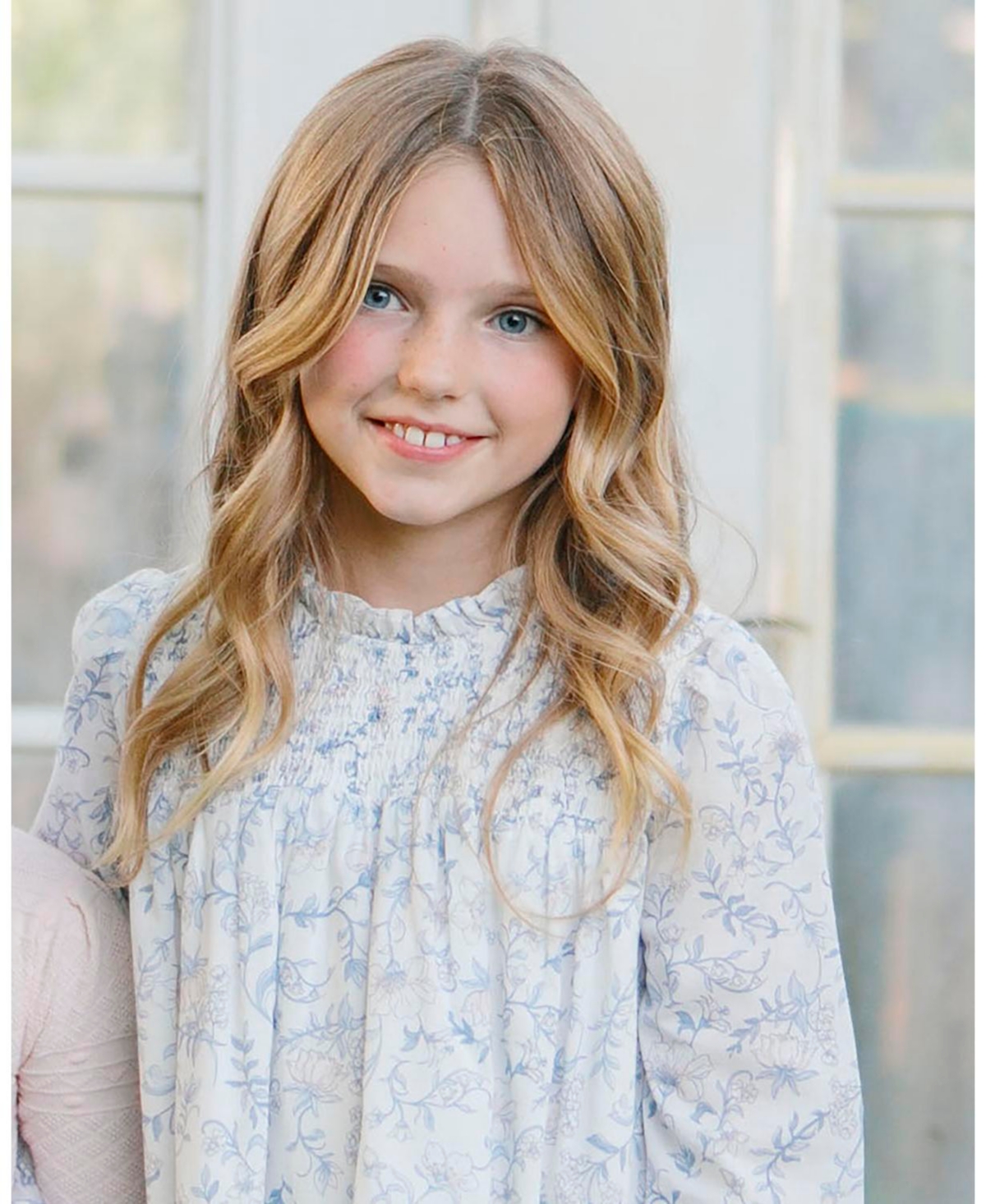 Hope & Henry Little and Big Girls' Organic Long Sleeve Ruffle Neck Smocked Yoke Dress