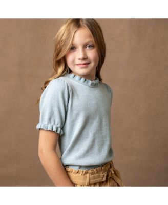 Baby Girls Puff Sleeve Ruffle Edge Sweater