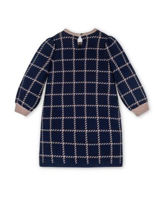 Little and Big Girls' Organic Puff Sleeve Bow Detail Intarsia Sweater Dress