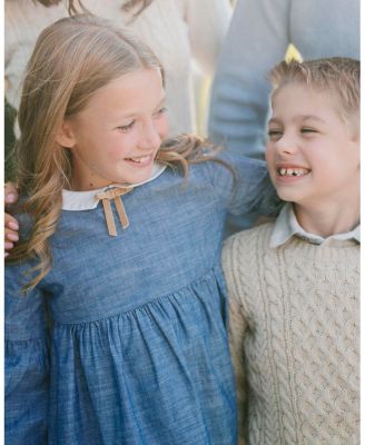 Little and Big Girls' Organic Empire Waist Peter Pan Collar Chambray Dress