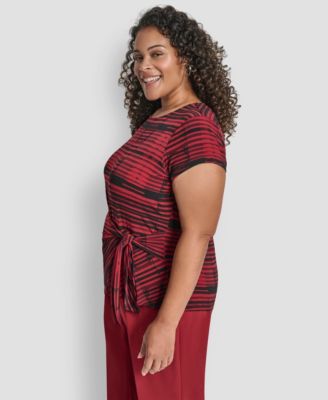 Plus Size Short Sleeve Waist Tie Top