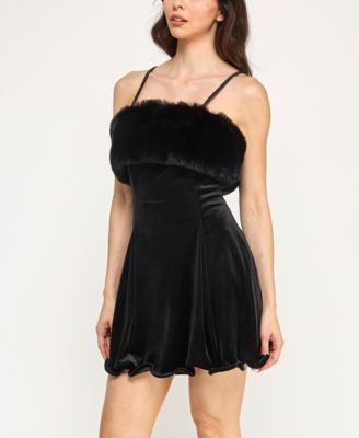 Juniors' Spaghetti Strap Velvet Mini Dress