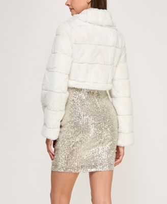 Juniors' Faux Fur Cropped Jacket