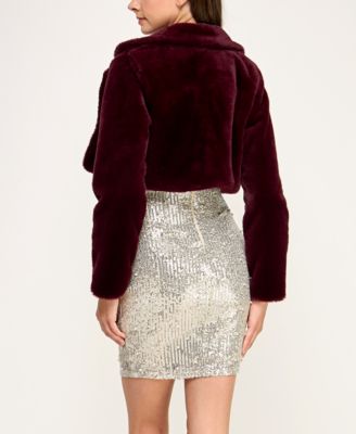 Juniors' Cropped Faux Fur Jacket