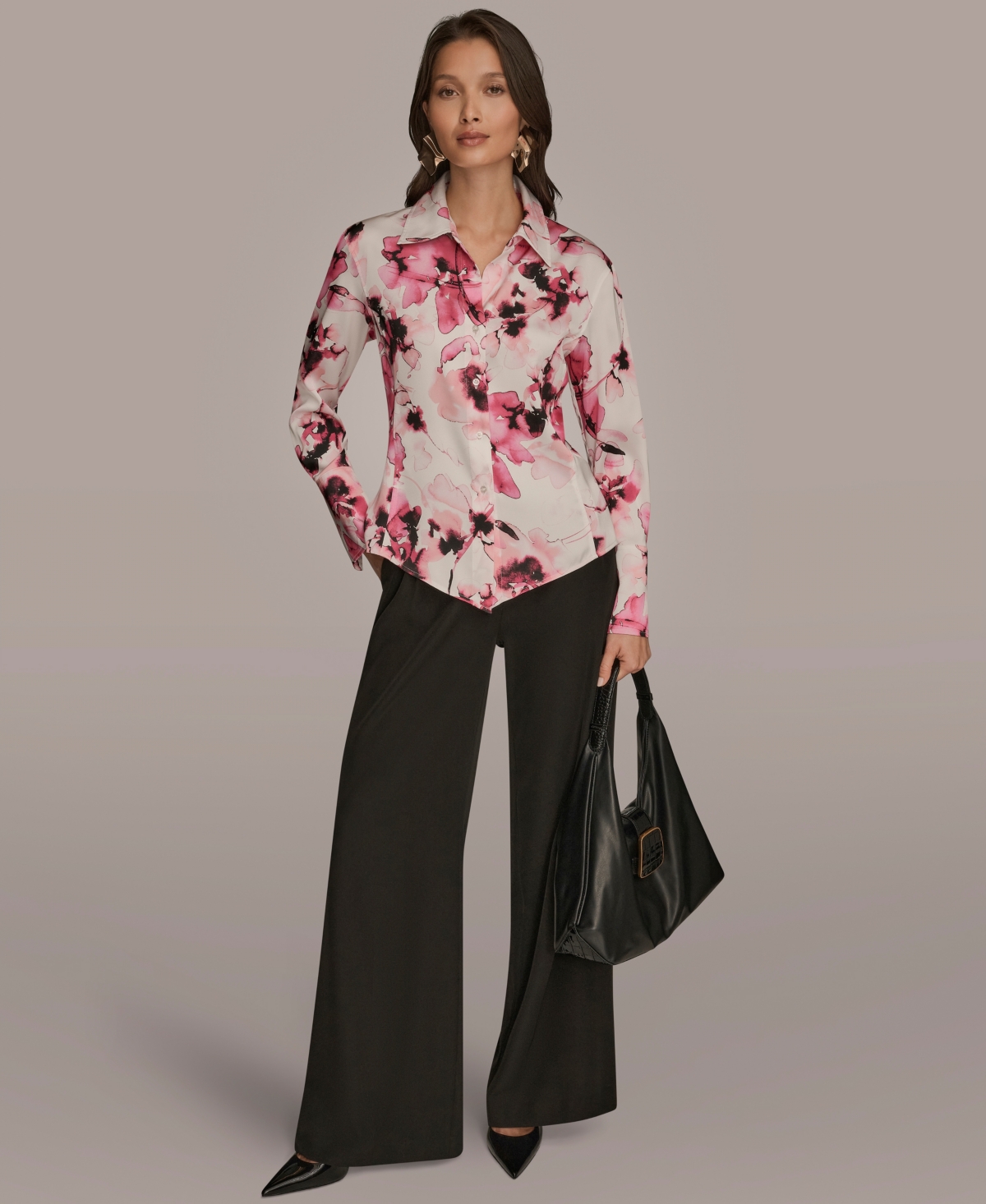 Donna Karan New York Women's Floral Print Long Sleeve Top