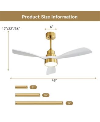 48-inch Modern Golden Downrod Indoor Walnut Wood 3-Blade LED Light with Remote Control Support Six Speed Adjustable Ceiling Fan