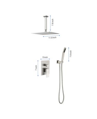 12" Shower Head System Ceiling Mounted Shower, Modern 2-Setting Square Shower System, Rainfall Shower Faucet Set Brushed