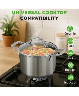 3 Quart Polished Stainless Steel Soup Pot with Glass Lid NCSP3