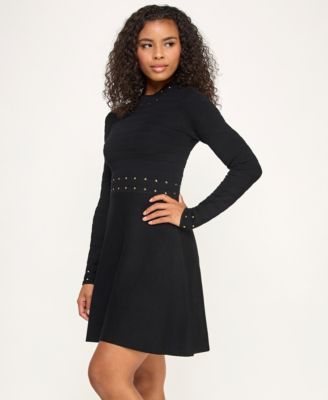 Juniors Nailhead Fit & Flare Sweater Dress