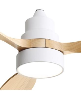 48-inch Modern White Downrod Indoor Walnut Wood 3-Blade LED Ceiling Fan Light with Remote Control Support Six Speed Ajustable