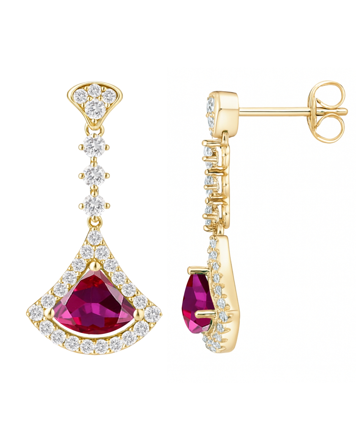 Macy's Lab-grown Ruby (1-1/4 Ct. T.w.) And Lab-grown White Sapphire (1/2 Ct. T.w.) Drop Earrings In 14k Gol In Gold