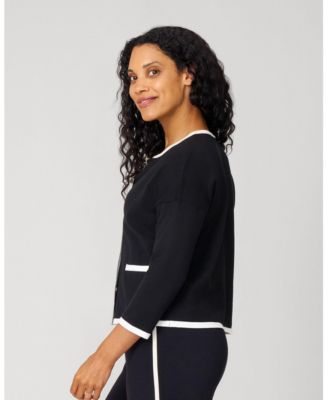 Women's Contrast Trim Crewneck Cardigan