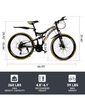 26-Inch 21-Speed Full Suspension Mountain Bike with Dual Disc Brakes & High-Carbon Steel Frame for All-Terrain Riding