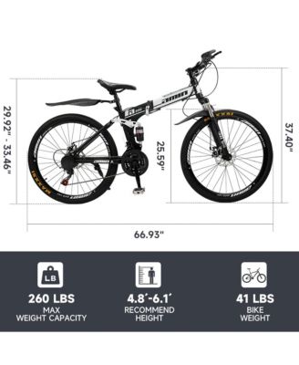 26-Inch Folding Mountain Bike with Shimano 21-Speed, Dual Disc Brakes & Full Suspension for Commuting