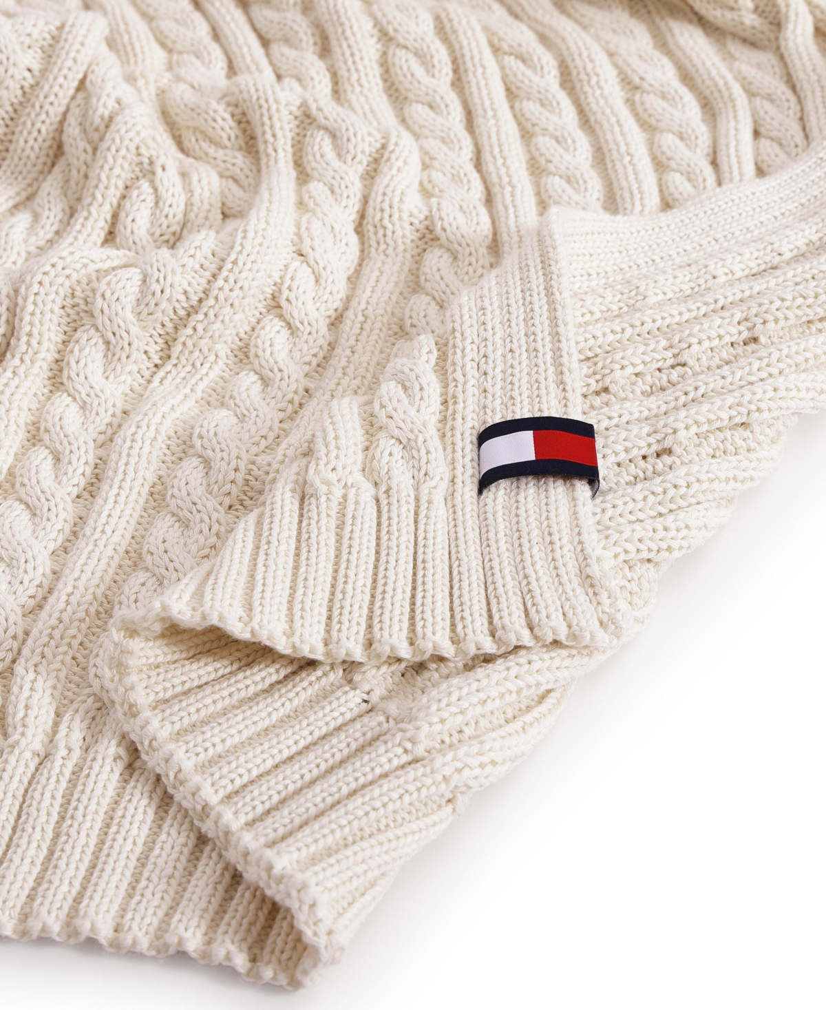 Tommy Hilfiger Solid Cotton Cable Knit Throw Blanket, 70" X 50" In Neutral