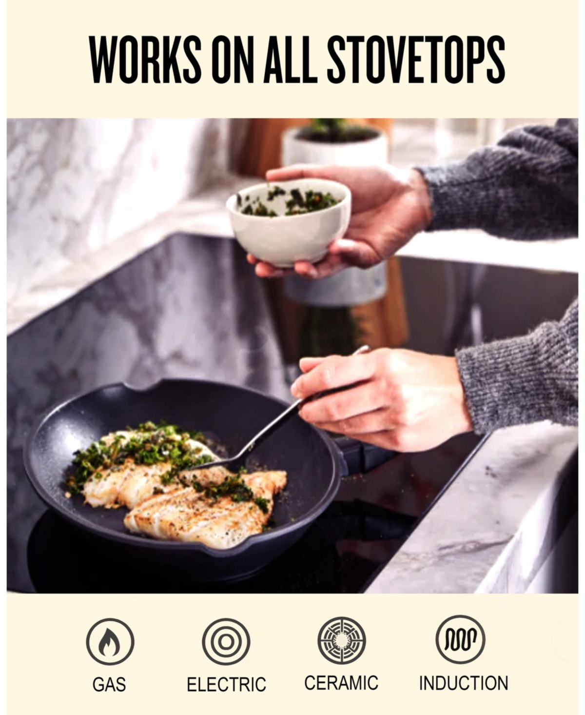 Alva Energy 13.4" Oval Nonstick Ceramic Fish Frying Pan – Non-Toxic, Pfas-Free, Whole Fish Ready