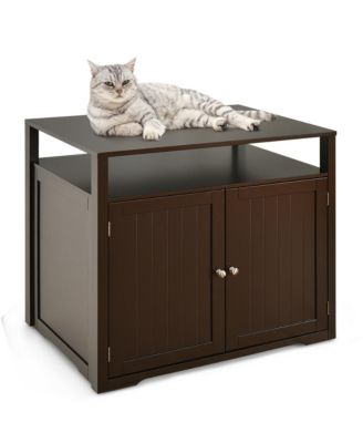 Wooden Cat Litter Box Enclosure Hidden Cat Washroom w/ Storage Layer