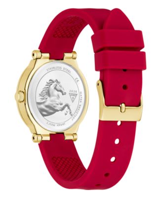 Women's Gold-Tone Red Silicone Analog Watch, 32mm