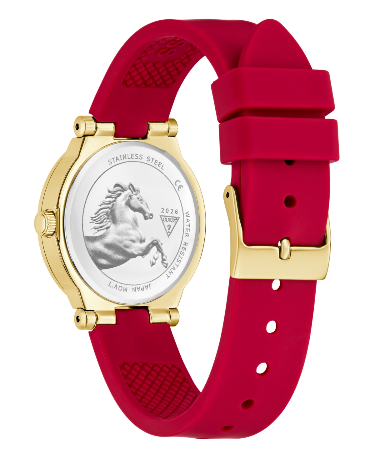 Guess Women's Gold-tone Red Silicone Analog Watch, 32mm In Gold