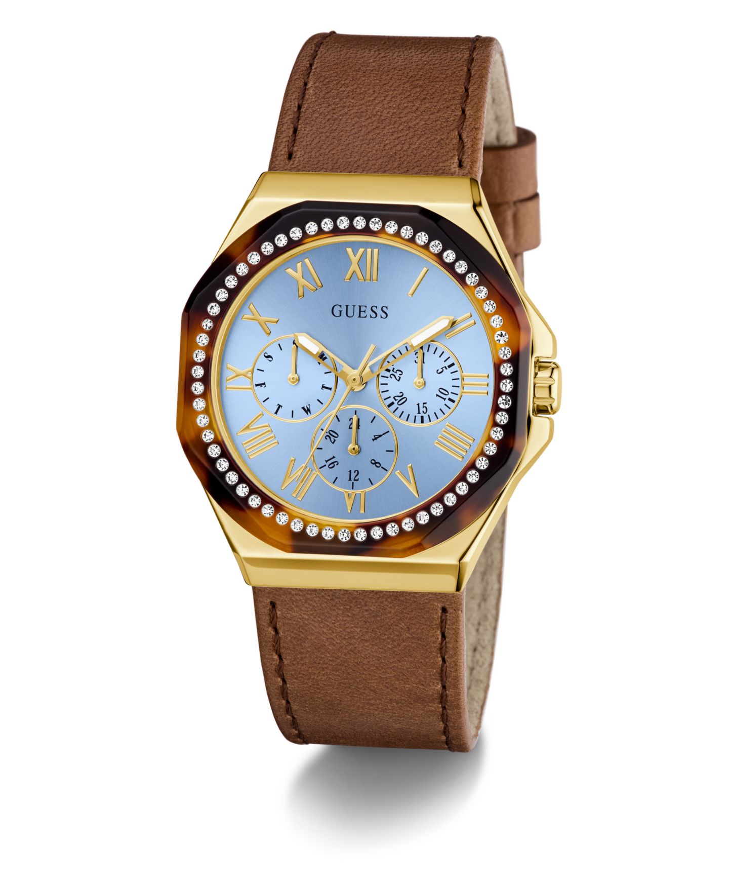 Женские часы GUESS Gold-Tone Brown Leather Multi-Function Watch, 36mm — фото 5