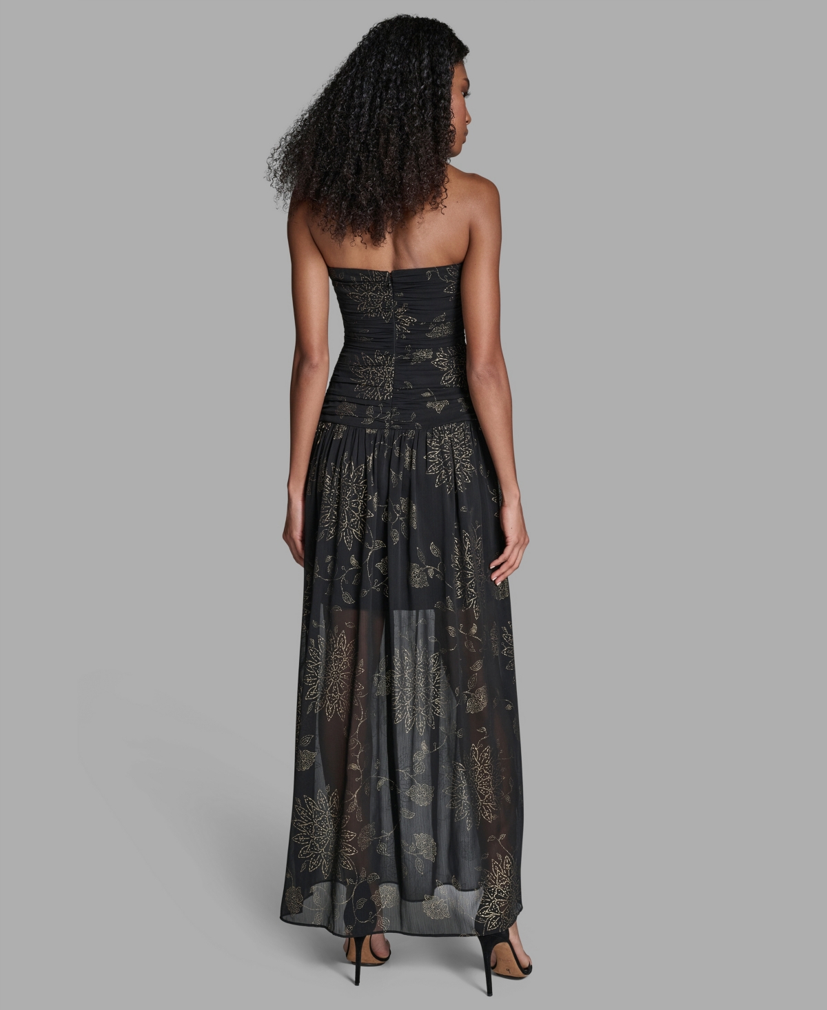Bcbg Women's Foil Pleated Strapless Maxi Dress In Black