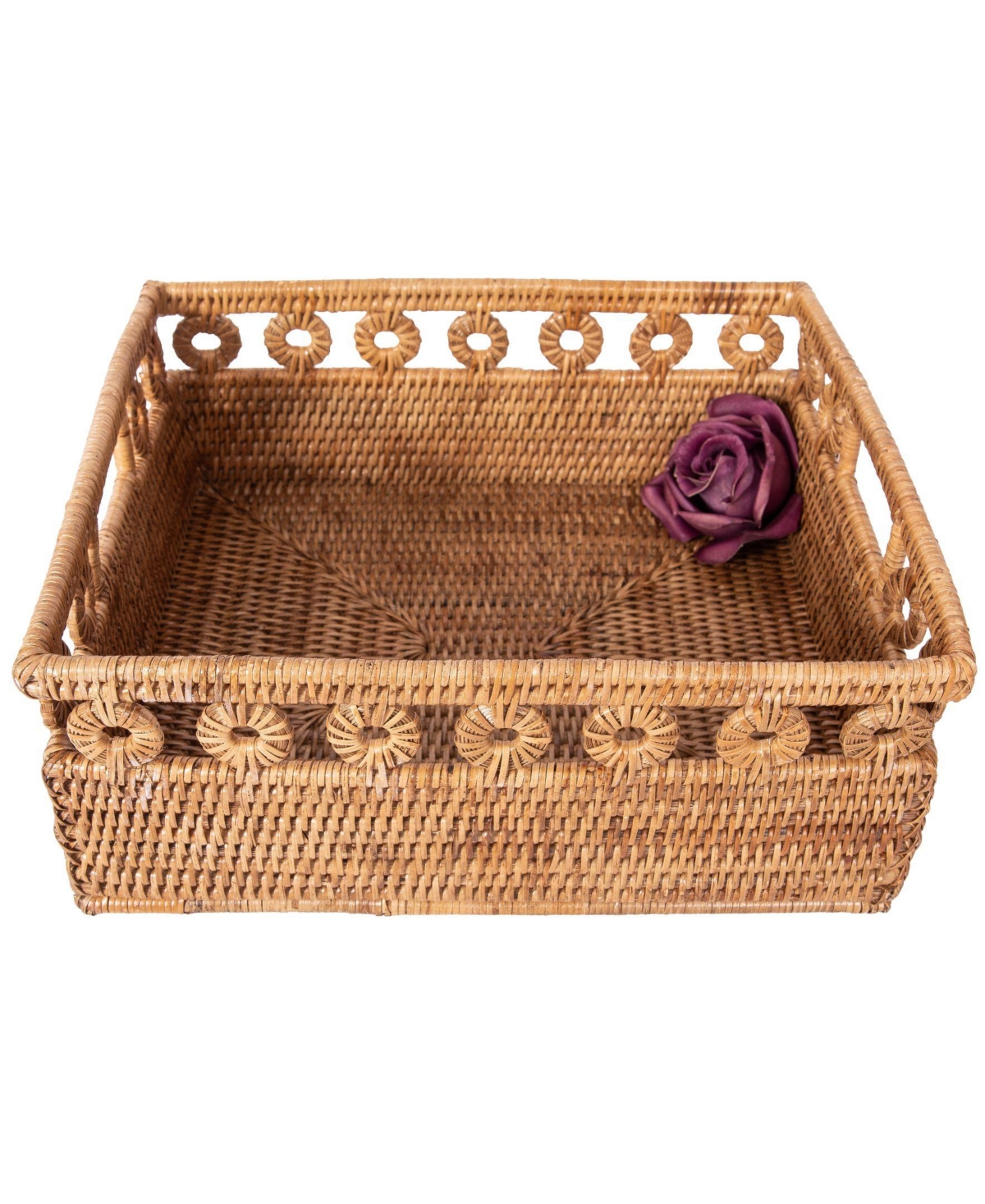Artifacts Rattan Inna Design Rectangle Basket with Cutout Handles