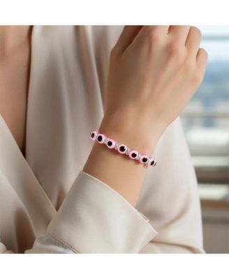 Set of 4 Blue Pink White Glass Bead Evil Eye Stretch Bracelet Crystal Spacers