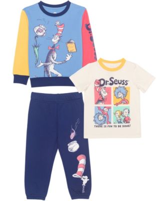 Dr. Seuss - Boys Toddler 2T-5T 3-Piece Cat in the Hat Printed T-Shirt, Short-Sleeve T-Shirt and Joggers Set