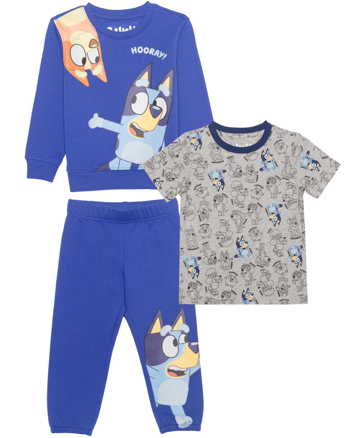 Bluey Boys Toddler 2t-5t 3-piece Printed T-shirt, Short-sleeve T-shirt And Joggers Set In Blue