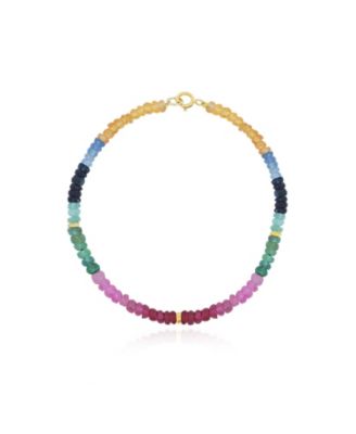Rainbow Gemstone Bead Bracelet 14K Gold