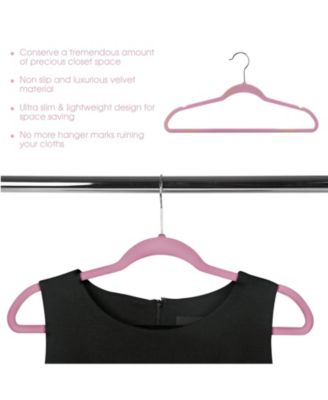 Home 50 Piece Flocked Velvet Clothes Hangers with Stainless Steel Swivel Hooks in Pink
