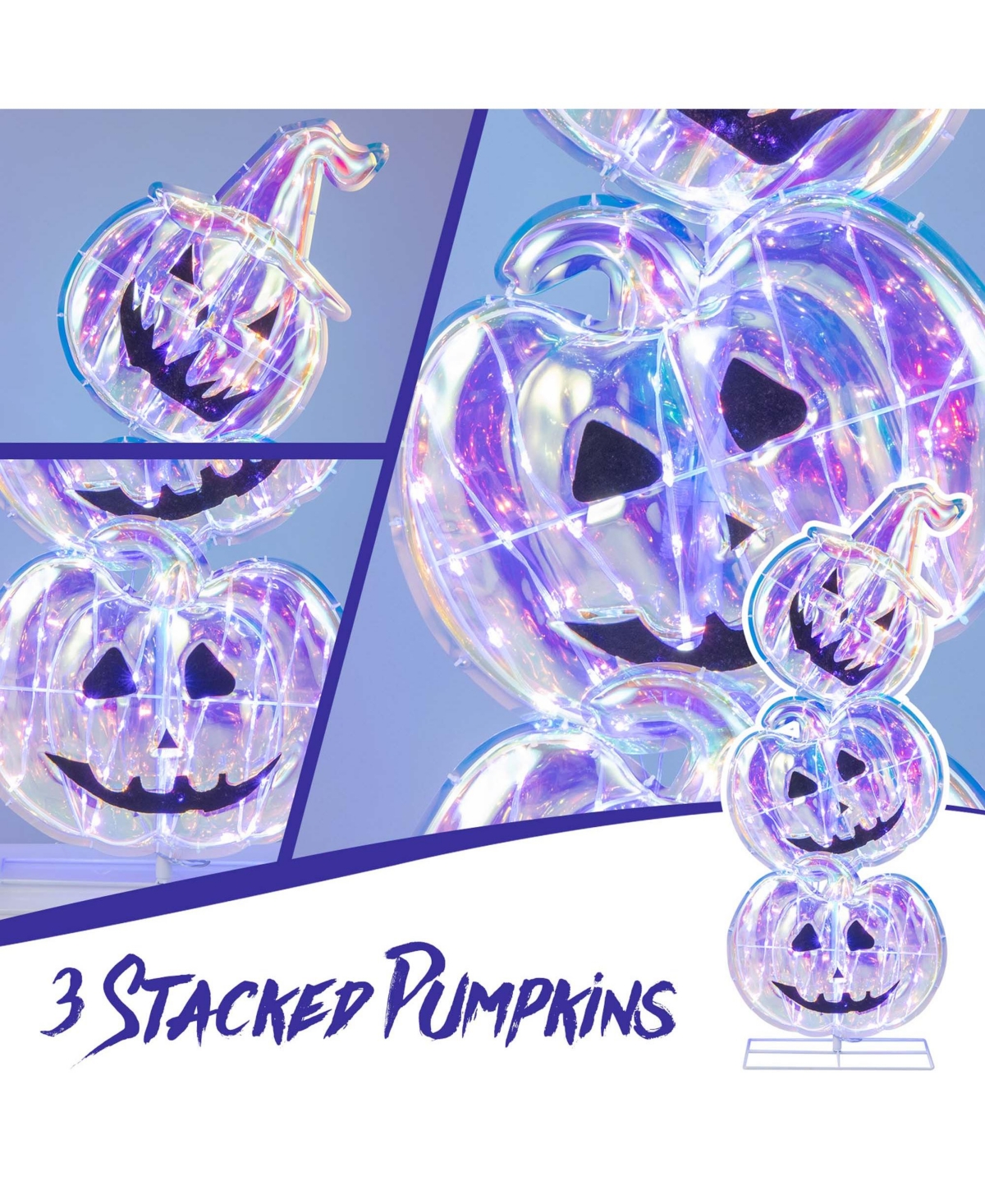 3.4 Ft Halloween Stacked Pumpkins 150 Led Lighted Pumpkin Decoration with Base Standing for Home Haunted House and Outdoors