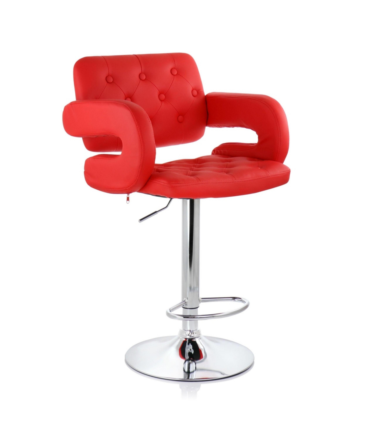 Elama Faux Leather Tufted Bar Stool in Red with Chrome Base and Adjustable Height