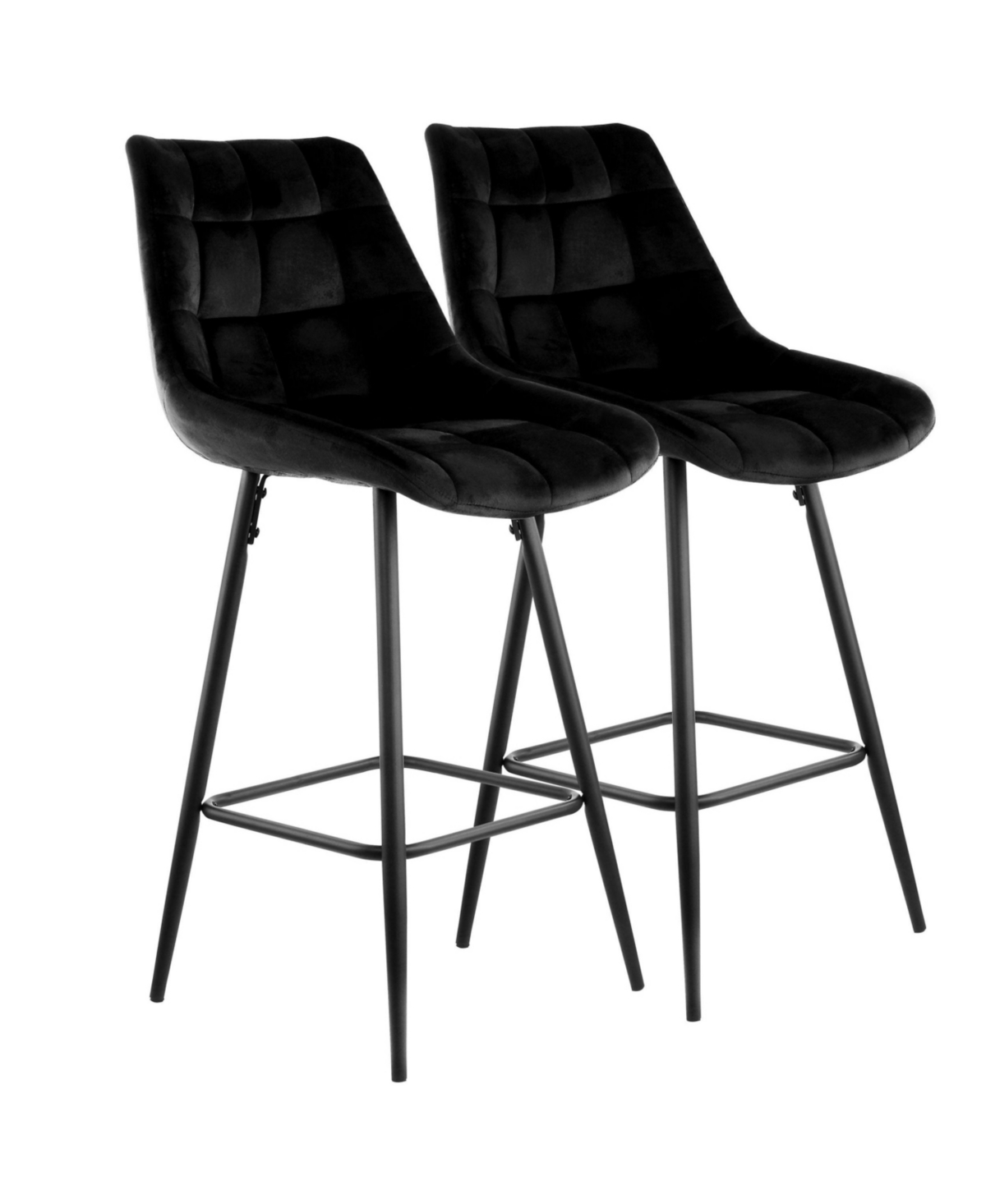 Elama 2 Piece Velvet Tufted Bar Chair in Black with Metal Legs