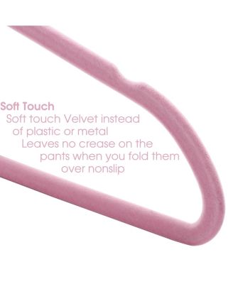 Home 100 Piece Velvet Slim Profile Heavy Duty Felt Hangers with Stainless Steel Swivel Hooks in Pink