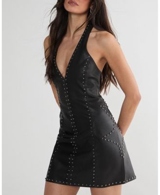 Women's Faux Leather Studded Mini Dress