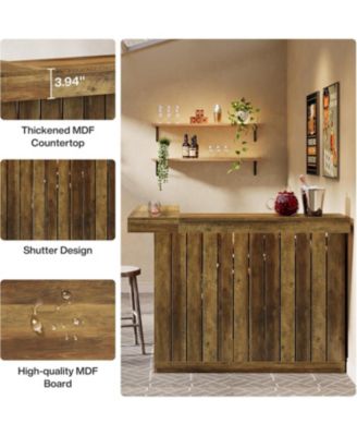 L-Shaped Kitchen Island, Home Bar Unit for Home, 4-Tier Corner Liquor with Storage Shelves and Wine Glasses Holder