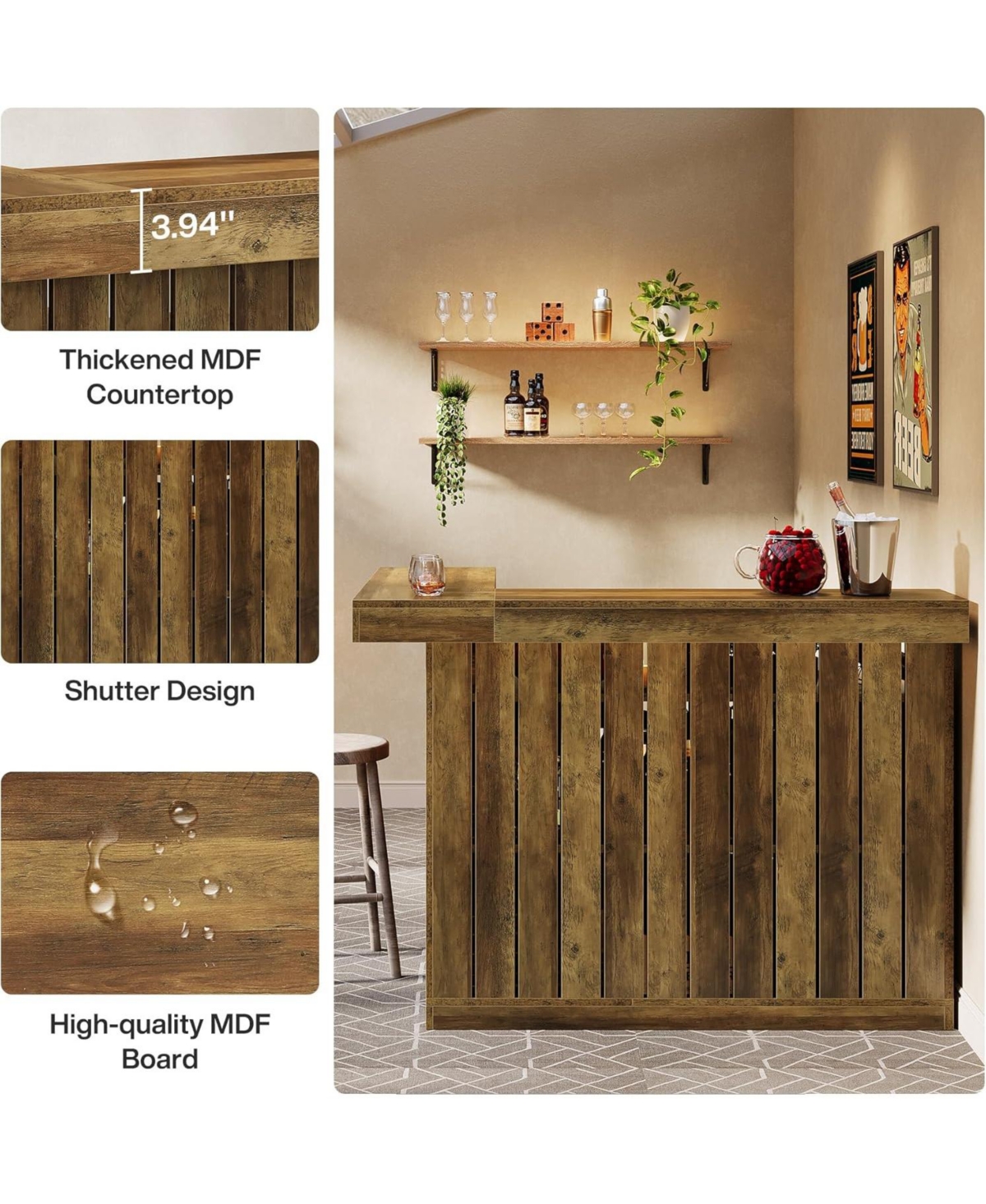 Tribesigns L-Shaped Kitchen Island, Home Bar Unit for Home, 4-Tier Corner Liquor with Storage Shelves and Wine Glasses Holder