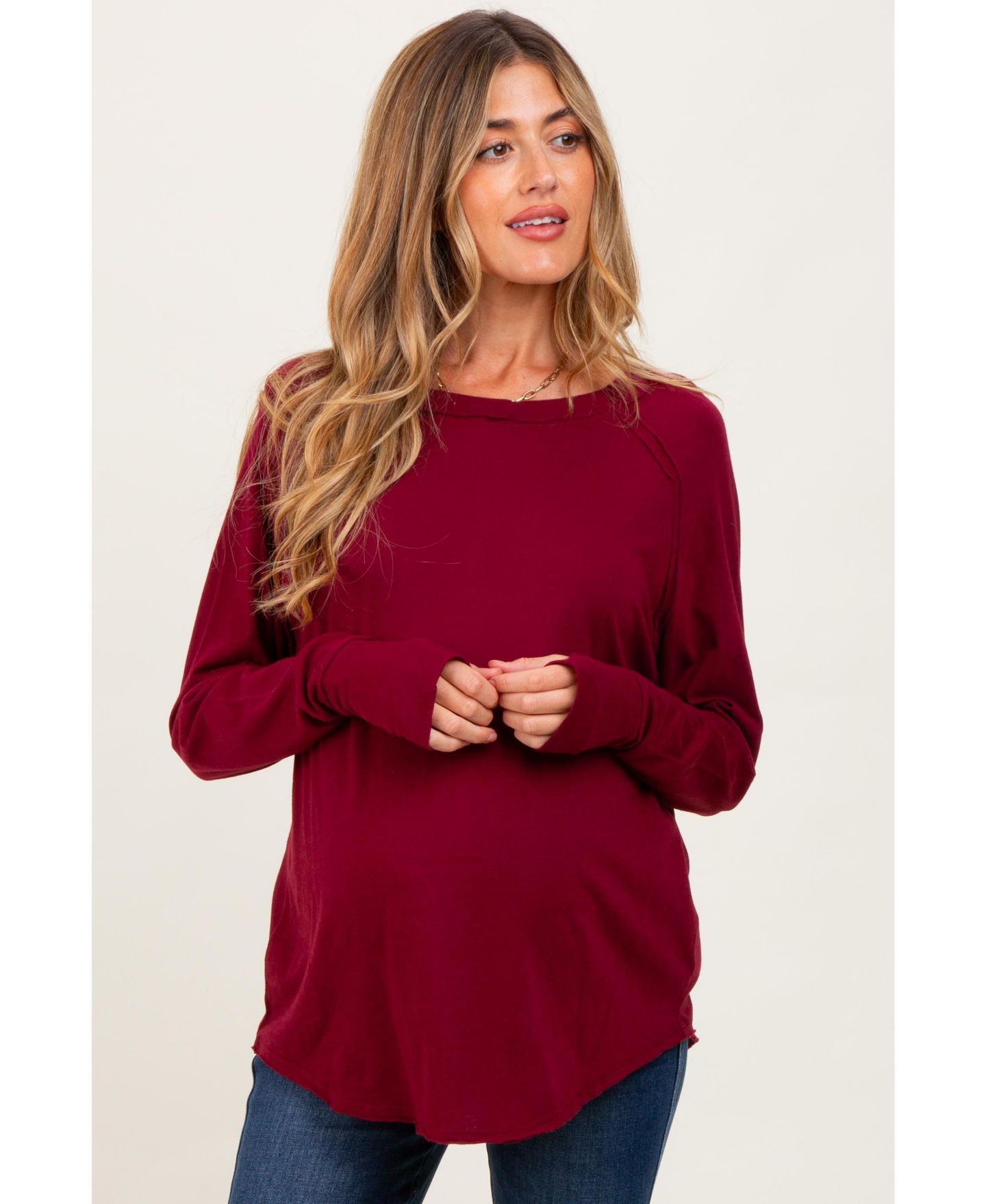 Женский топ Pinkblush Burgundy Exposed Seam Long Sleeve Top, цвет: Бордовый — фото 1