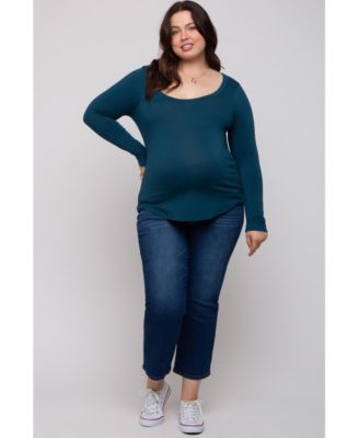 Plus Size Dark Teal Basic Long Sleeve Top