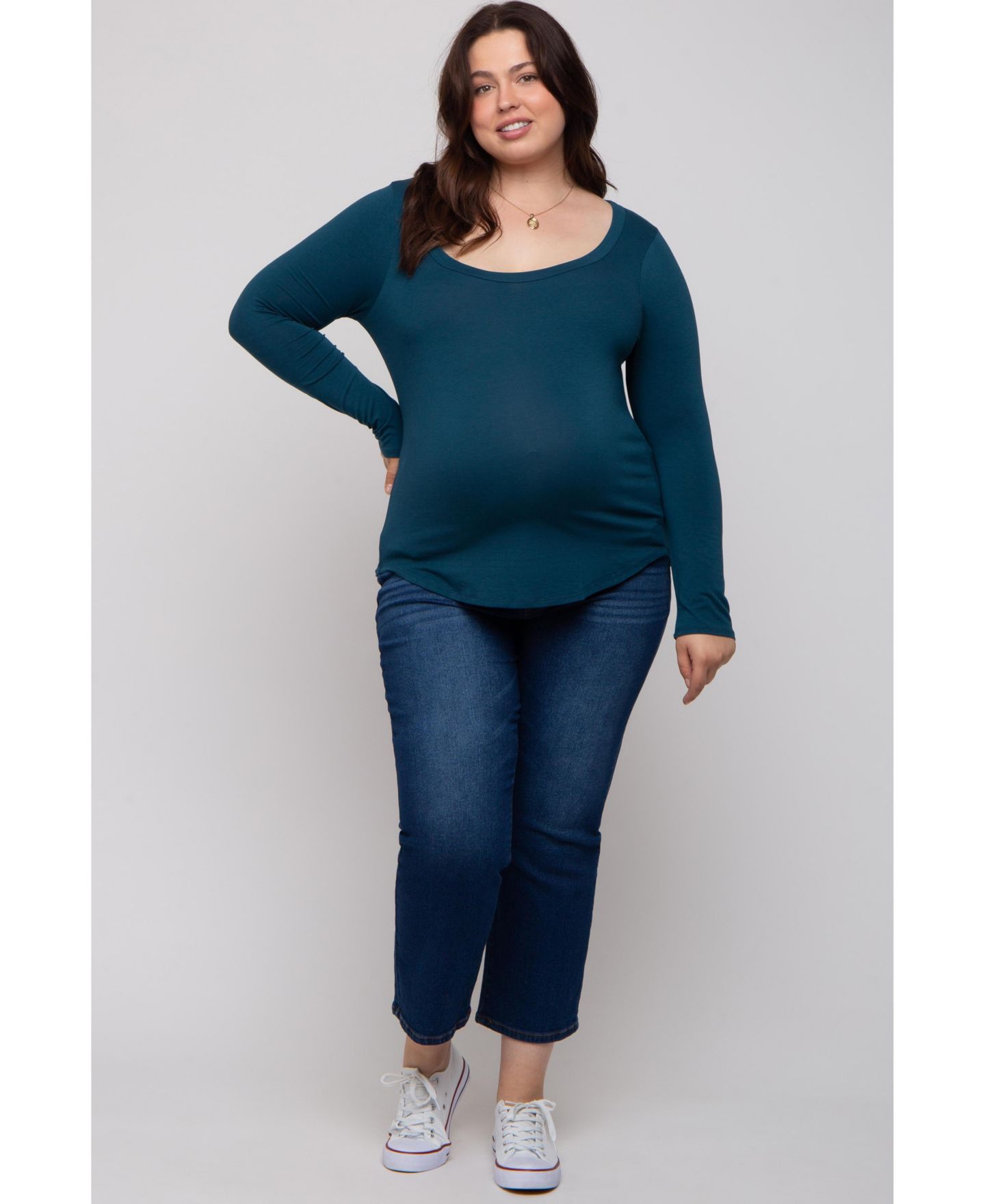 Женский топ Pinkblush Plus Size Basic Long Sleeve, цвет: Тёмный бирюзовый — фото 3