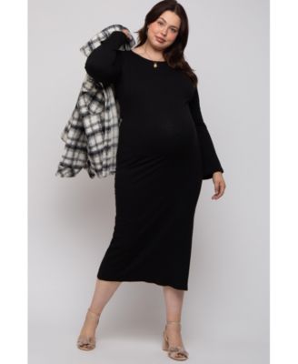 Plus Size Forest Green Ribbed Side Slit Maxi Dress