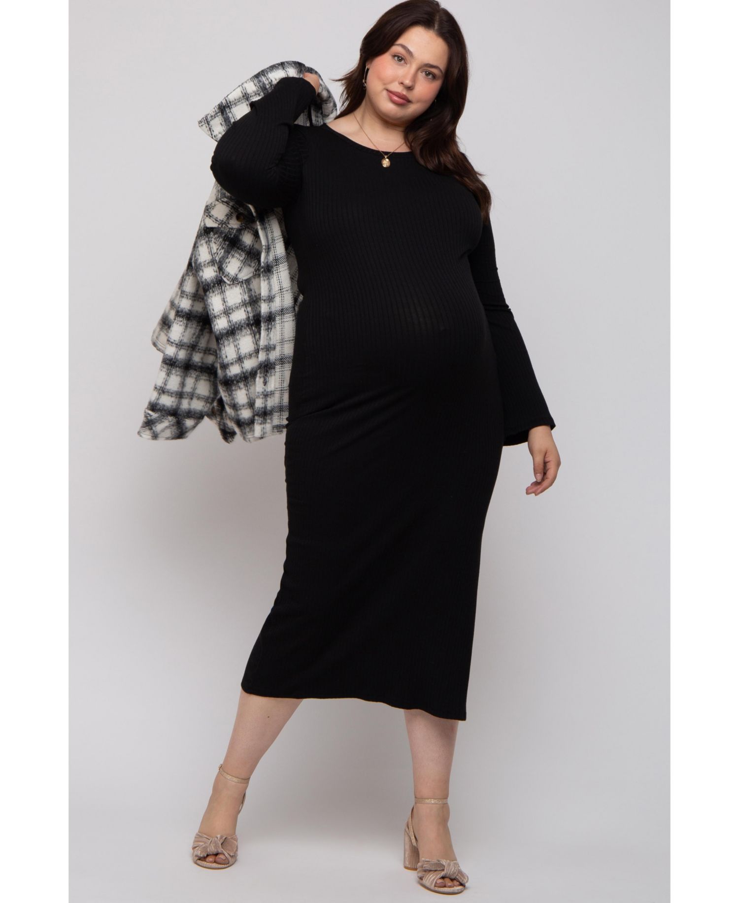 Plus Size Ribbed Side Slit Maxi Dress