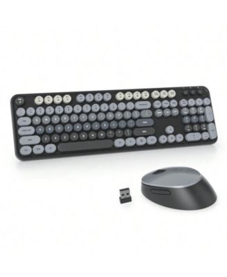 Wireless Keyboard And Mouse Set - Cute Keyboard And Mouse Combo, Full Size Keyboard With Number Pad & Round Keycaps For Windows PC Laptop