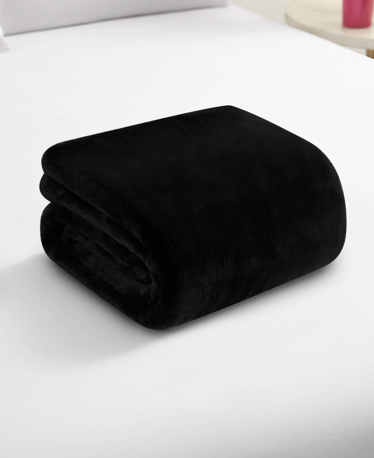 Juicy Couture Rabbit Mink Faux Fur Throw Blanket, 50" X 70" In Black