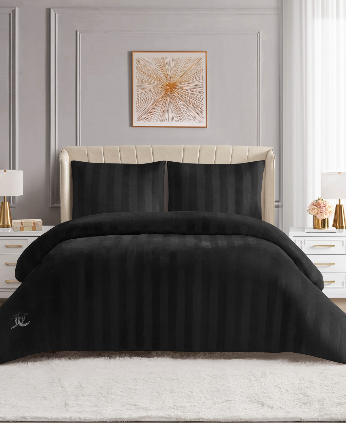 Juicy Couture Jenny Velour Striped Jacquard 3-pc. Comforter Set, King In Black